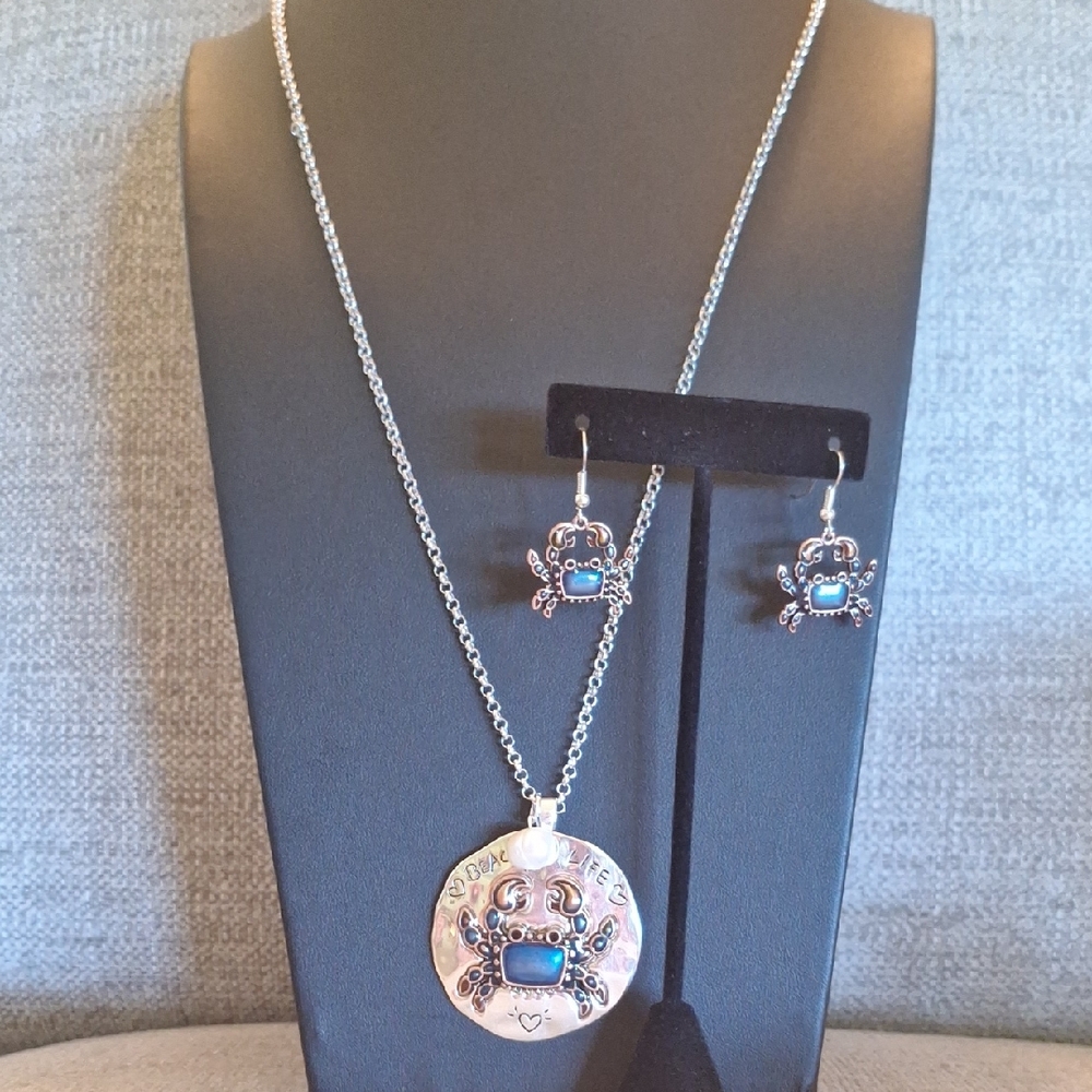 Blue Crab Necklace and Earring Set